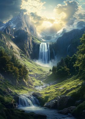 Mountain Waterfall nature Landscape