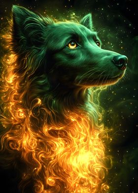 Green Wolf in Flames