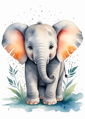 Cute Elephant Watercolor 