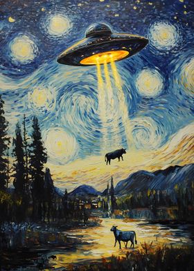 UFO Over Starry Night