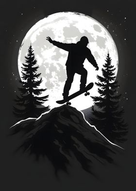 Skateboarding Under the Moon