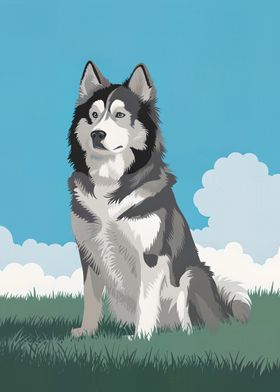 Husky Sitting in Grass