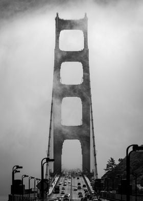 Golden Gate Bridge Traffic in Fog Photo