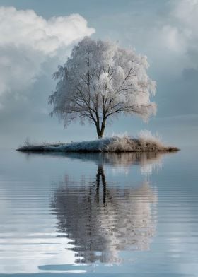 Snowy Tree Reflection