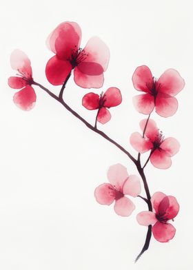 Watercolor Cherry Blossom Branch