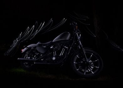 Black Motorcycle with Light Trails