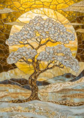 Stained Glass Golden Tree