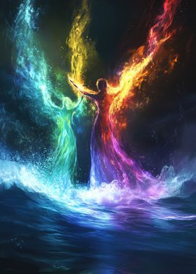 Elemental Spirits Dance over Waves