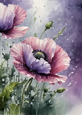 Pink Poppy Watercolor Flower