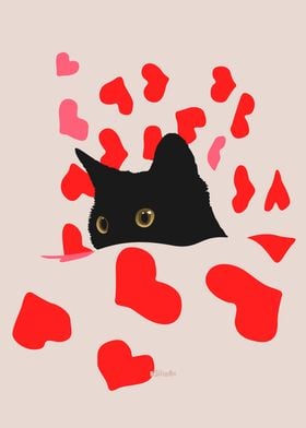 Black Cat with Hearts