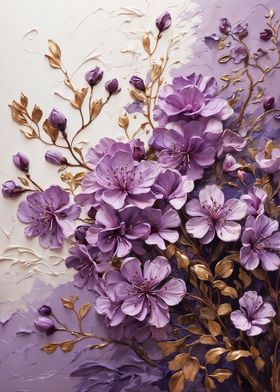 Purple Flowers with Gold Leaves