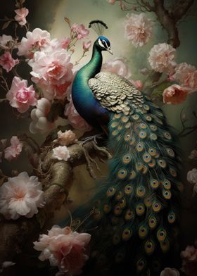 Peacock and Flowers art