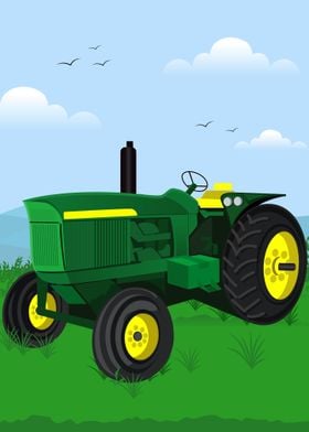 Green Tractor in Field