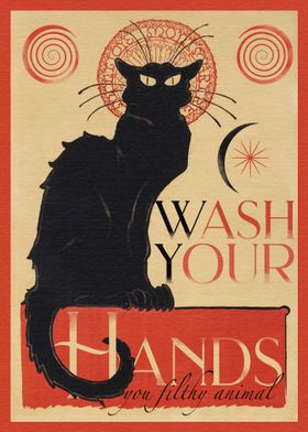 Black Cat Wash Your Hands Poster