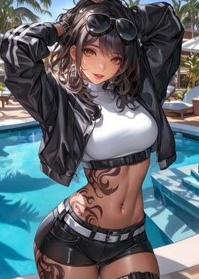 Anime Girl by the Pool