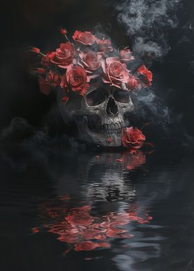 Skull with Roses and Smoke