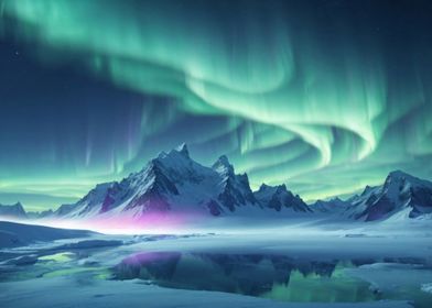 Aurora Borealis Over Mountains