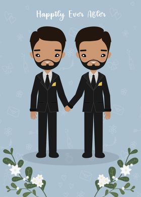 Gay Cute Wedding Couple Illustration