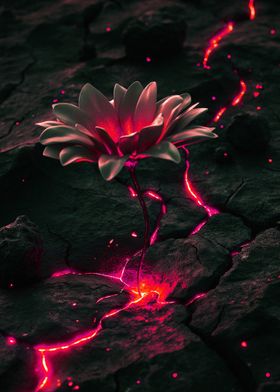 Glowing Flower on Cracked Earth