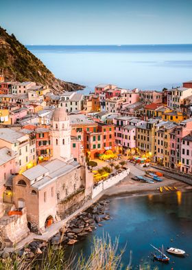 Dusk in Vernazza, Cinque Terre, Liguria, Italy