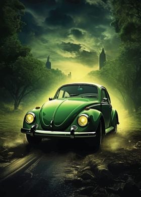 Green Beetle Car on Road