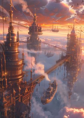 Steampunk City at Sunset