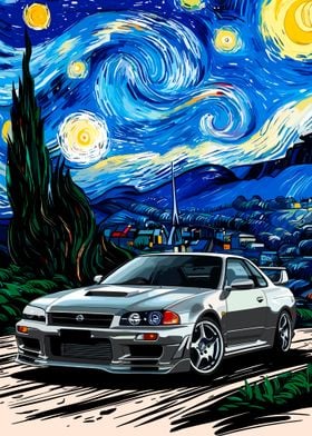 Nissan Skyline R33 in Starry Night