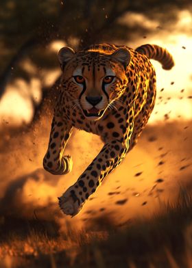 Cheetah Running at Sunset