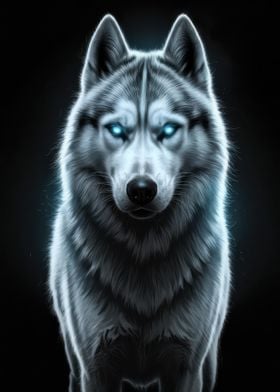 White Wolf with Glowing Eyes