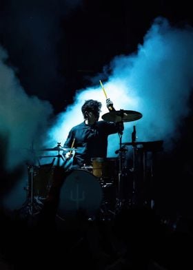 Drummer in Blue Light