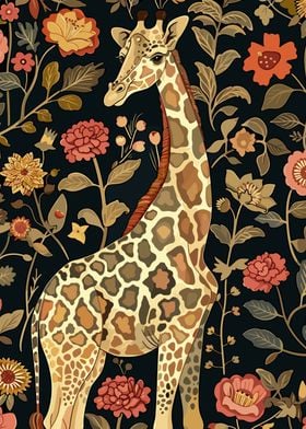 Giraffe in Floral Pattern