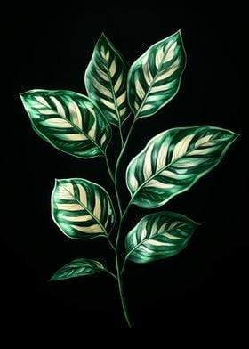 Green and White Leaf Branch