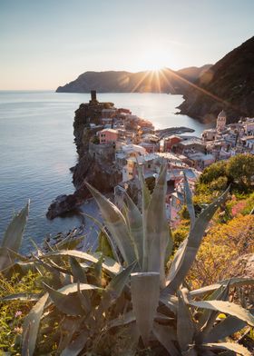 Sunset over Corniglia, Cinque Terre, Liguria, Italy