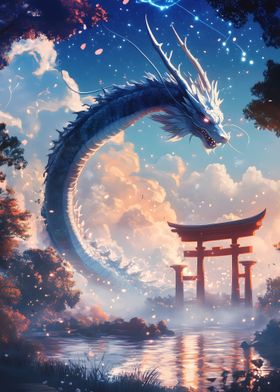 White Dragon and Torii Gate