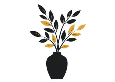 Black Vase with Gold Leaves