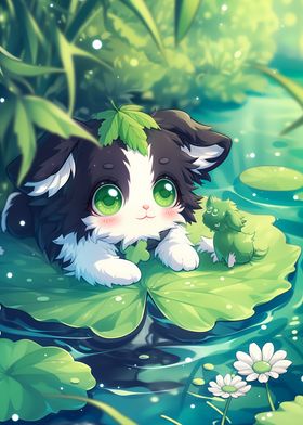 Cute Animal on Lily Pad