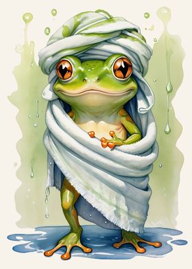 Green Frog in a Towel