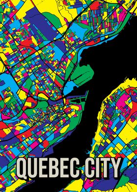 Quebec City Canada Map Colorful Travel Art