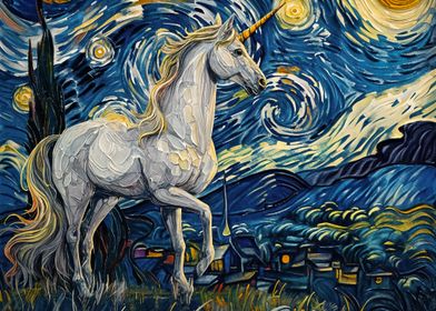 Unicorn in Starry Night