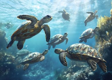 Sea Turtles Underwater