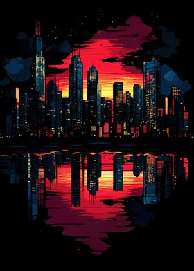 Cityscape Sunset Reflection