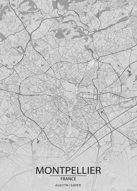 Montpellier France Light Grey City Map