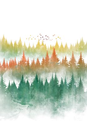 Watercolor Forest Landscape