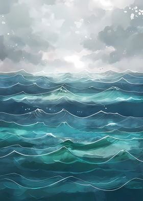 Ocean Waves Watercolor