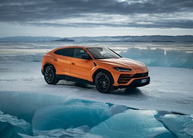 Orange Lamborghini on Ice