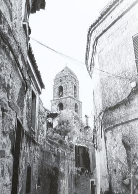 Bell Tower in Narrow Alley