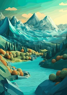 Low Poly Mountain River