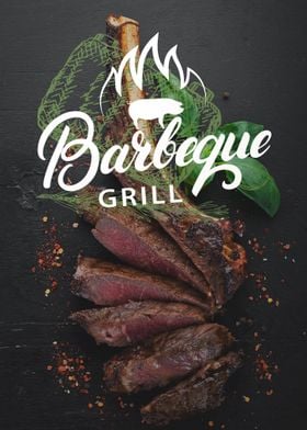 Grilled Steak with Barbecue Grill Logo