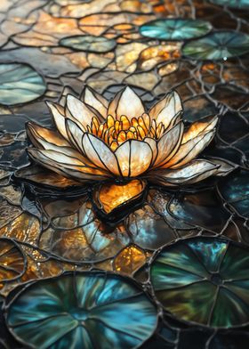 Stained Glass Golden Lotus