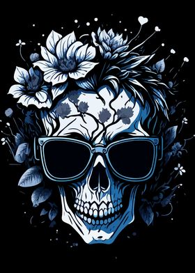 Floral Skull with Sunglasses